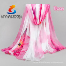 LINGSHANG girl dress beach towel sunscreen scarf magic cool accessories chiffon print silk scarf